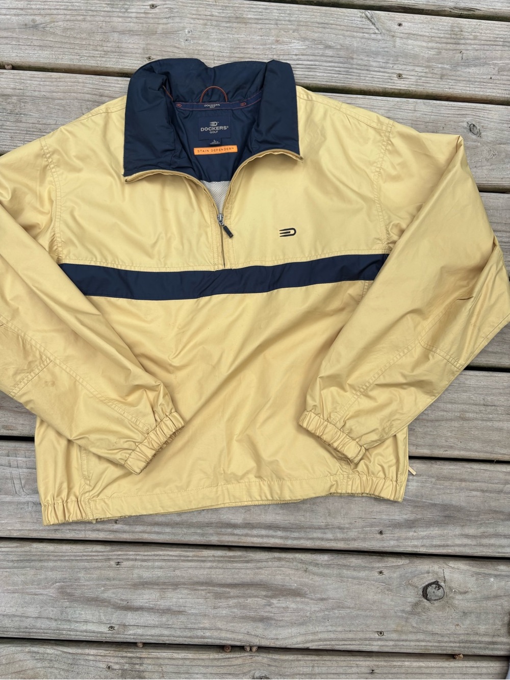 Dockers Golf Yellow Pullover Windbreaker with Navy Accents